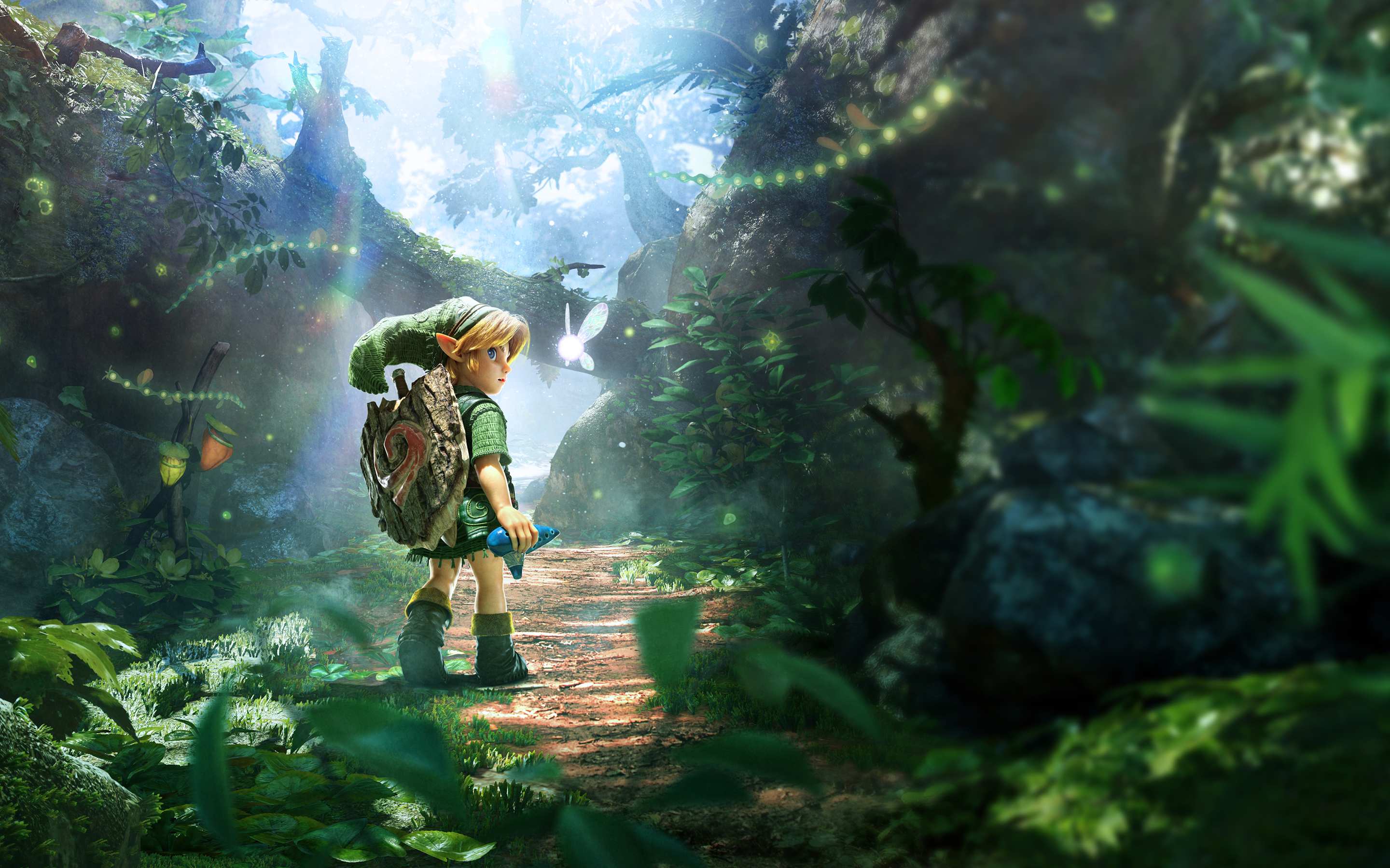 Link e Navi na floresta de Hyrule